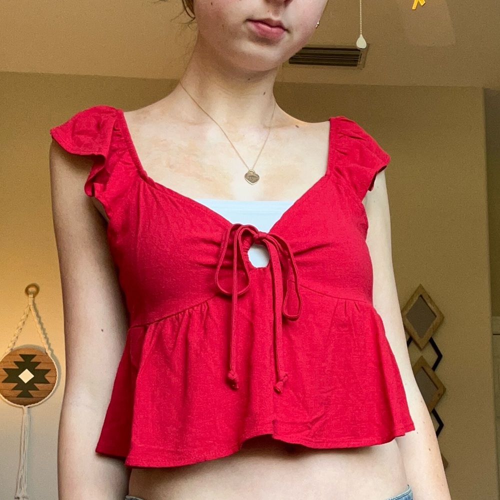 La Hearts Red Ruffle Crop Top